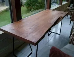 那珂市 Hair PASH natural様　杉　一枚板　テーブル(アイアン脚)